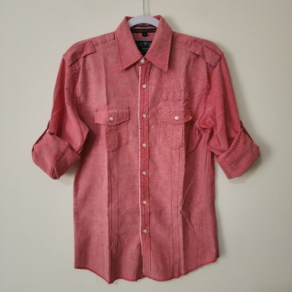 Bonafide 20 for 20 Club Mens Button-Up Shirt Pink Roll-Up Sleeve Workwear Size S - Picture 2 of 9